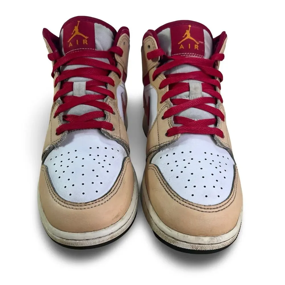Nike Air Jordan 1 Mid Light Curry Cardinal Youth Size 6 Womens Size 7.5